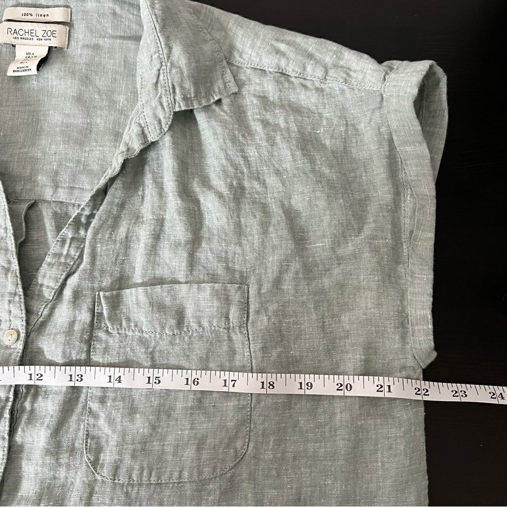 Rachel Zoe Shirt Blouse Womens Large Green Linen Woven Button Front Sleeveless - Picture 13 of 14